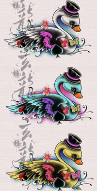 一组可爱时尚的小天鹅纹身手稿