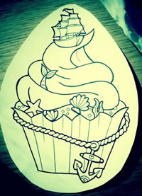 一款潮流时尚的冰激凌手稿纹身图案