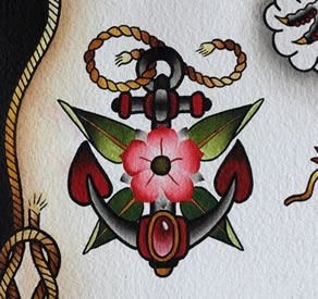 一款潮流唯美的船锚纹身手稿