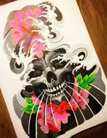 一款经典帅气的传统骷髅纹身手稿