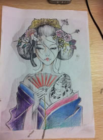 一款漂亮的艺妓美女纹身手稿