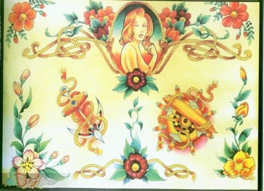 一组漂亮的船锚与船舵纹身手稿