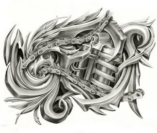 潮流经典的一款欧美机械纹身手稿