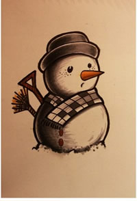 一款潮流时尚的小雪人纹身手稿