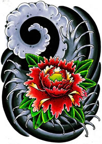 一款时尚漂亮的传统牡丹花纹身手稿