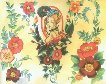 一款漂亮的欧美school美女纹身手稿