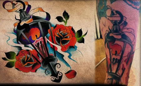 一款潮流经典的蜡烛灯纹身图案