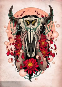 一款超酷潮流的羊头骷髅纹身图案