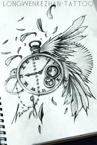 一款潮流时尚的机械怀表纹身图案