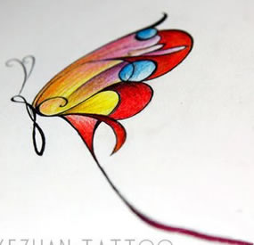 一款潮流小巧的蝴蝶纹身手稿