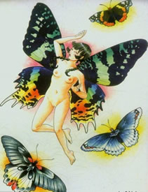 一组潮流精美的彩色蝴蝶纹身手稿