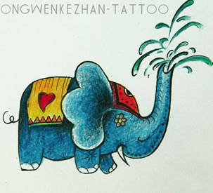 一款潮流小巧的小象纹身手稿