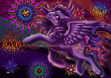 一款梦幻的彩色小天马纹身图案