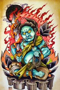 一款school风格的不动明王纹身手稿