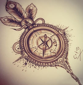 一款时尚唯美的指南针纹身手稿