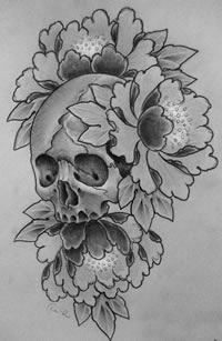 一款唯美经典的骷髅纹身手稿
