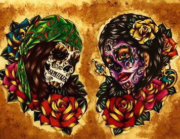 潮流漂亮的一组school风格的女郎纹身手稿