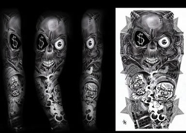 潮流经典的一款花臂骷髅小丑纹身图案缩略频道推荐图