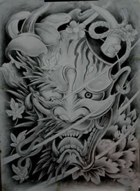 一款很酷经典的黑灰般若纹身手稿