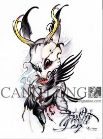 一款超酷经典的骷髅兔子纹身手稿