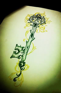 一款时尚潮流的钥匙纹身手稿缩略频道推荐图