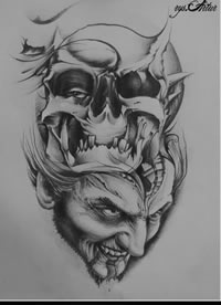 一款超酷经典的欧美写实骷髅纹身手稿