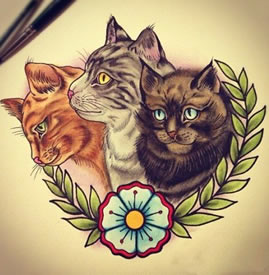 时尚可爱的猫咪纹身手稿