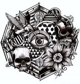 一款很酷时尚的眼睛蜂鸟纹身图案