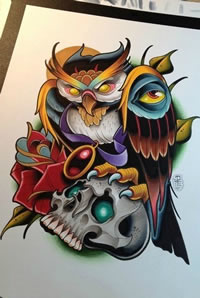 超帅经典的一款猫头鹰纹身手稿