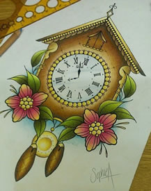 一款潮流经典的钟表纹身手稿