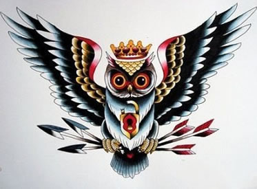 一款很酷时尚的school猫头鹰纹身手稿