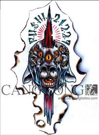 潮流很帅的一款很多眼睛的羊头纹身图案