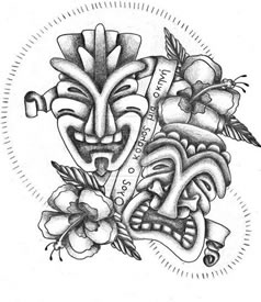 一款时尚很酷的哭笑脸面具纹身图案