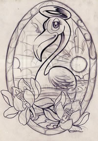 一款时尚经典的大嘴鸭纹身手稿