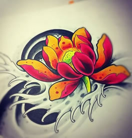 一款唯美时尚的传统莲花纹身图案