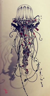 时尚潮流的一款水母纹身手稿