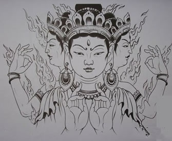 一款经典潮流的宗教观音纹身线稿