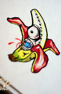 潮流另类的一款香蕉纹身手稿