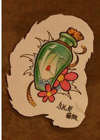 潮流时尚的一款漂流瓶纹身手稿