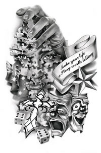 另类很酷的一片拼图小丑纹身图案