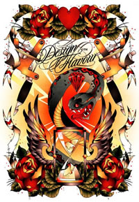 一款潮流帅气的蛇沙漏纹身手稿