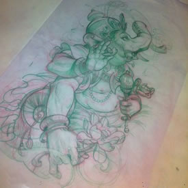 潮流经典的一款象神纹身手稿