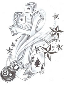 潮流时尚的一款黑灰十字架纹身手稿