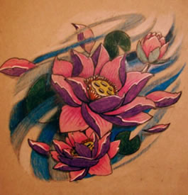 唯美潮流的一款传统莲花纹身手稿