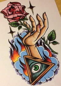 潮流时尚的一款上帝之眼玫瑰纹身图案
