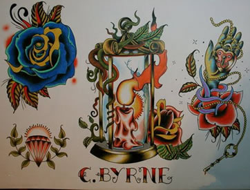 一组时尚经典的玫瑰花钻石纹身手稿