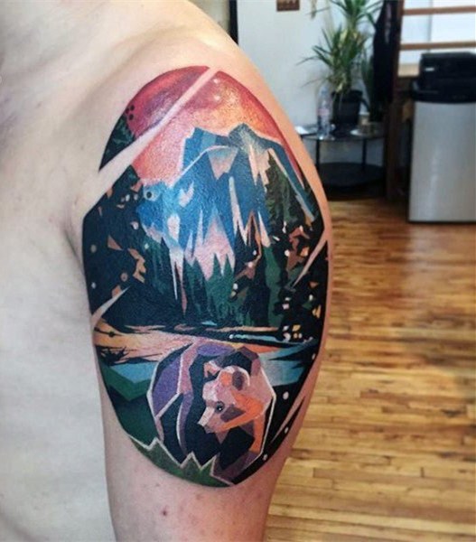 熊纹身   多款时尚的几何熊纹身图案