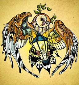 潮流很帅的猫头鹰纹身手稿