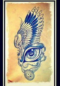 潮流时尚的一款翅膀与眼睛纹身手稿