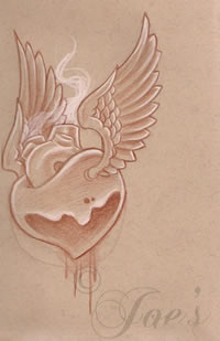 经典潮流的爱心翅膀纹身图案